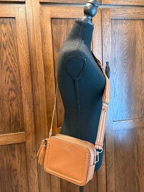 Kate Spade Tan Camera/Crossbody with Striped Strap